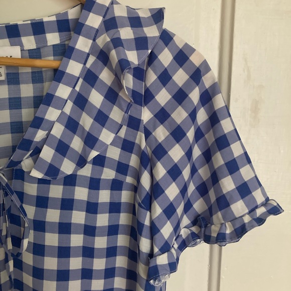 Topshop blue gingam frill blouse. Size xs - Picture 3 of 3